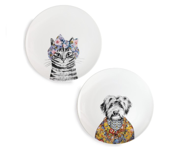 LifetimeBRANDS porcelāna šķīvju komplekts "Cat and dog", 2 gab. Ø 21 cm | 1